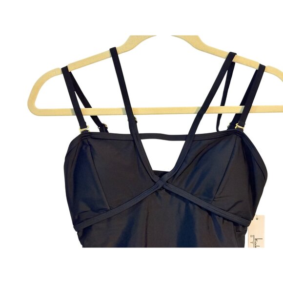 Nicole Miller Studio Bandeau Black Cross Back One Piece Swimsuit Size Small Gold - Picture 2 of 7